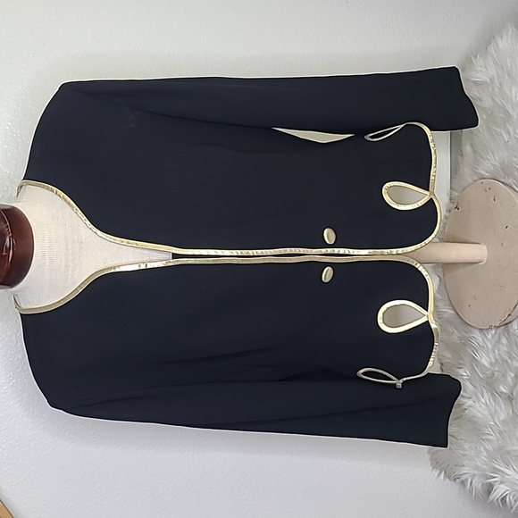 Jacket Size 16 Black Gold Lame Piping Evil Eye Embellished Unique Funky Handmade - Picture 3 of 8